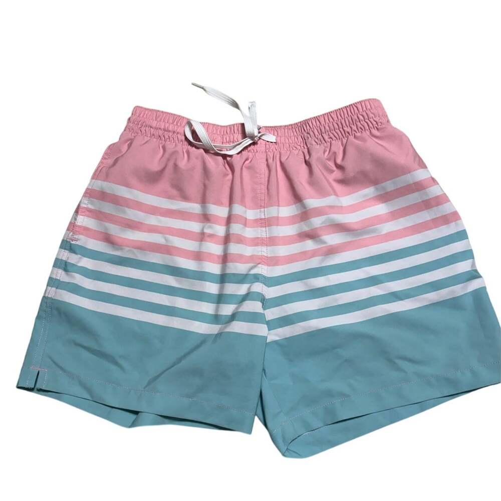 Chubbies Swim Trunks Shorts Men's Size Medium Pink Blue Striped 5" Bathing Suit